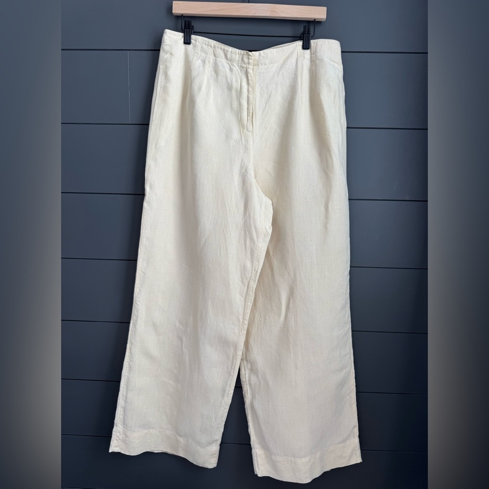 J. Jill Ivory Wide Leg Linen-Blend Pants